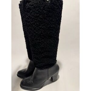 UGG Ava Exposed Fur Leather Knee High Black High Heel Womens Boots Sz 6